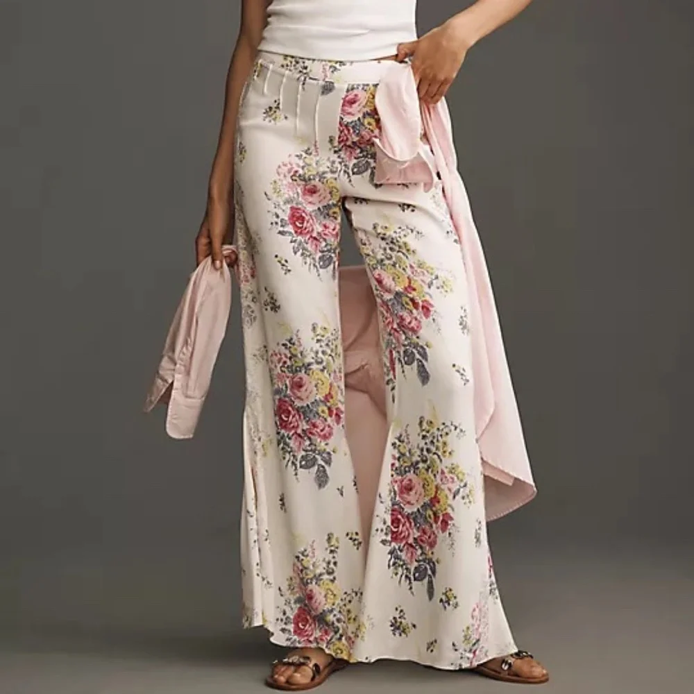 NWT By Anthropologie Floral Lace Silky Flare Pants Sz 6 - Picture 7 of 16
